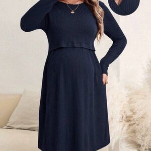 Blue A-Line Long Sleeve Dress for Work